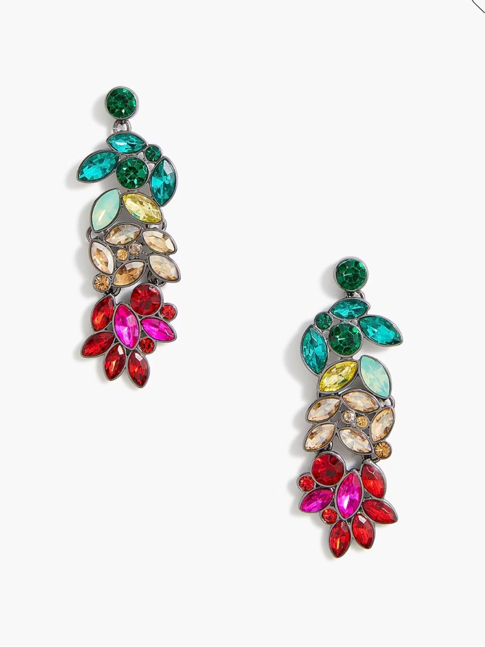 J CREW Crystal Leaf Multi Color Drop Earrings